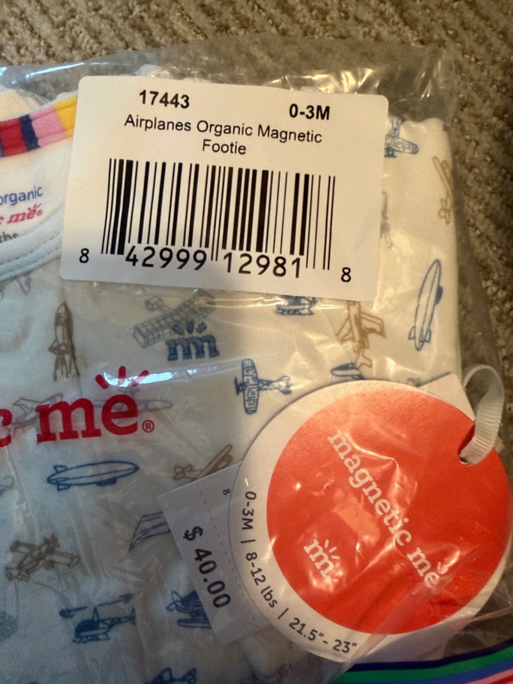 NWT Magnetic Me Organic Footed Onesie, Blue & Tan Boy Airplane, Newborn 0-3M - Picture 3 of 3